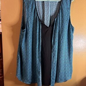 Worthington Teal and Black Sleeveless Blouse